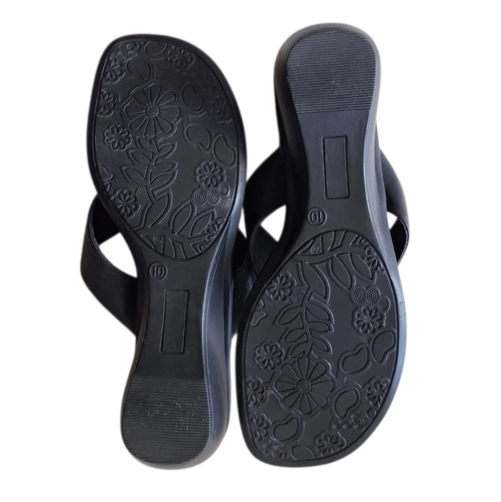 Natural Reflections Black Wedge Sandals Vegan 9 Boho Festival